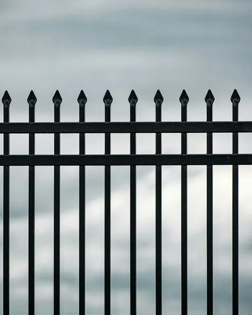 Black metal fence rails with pointed pickets